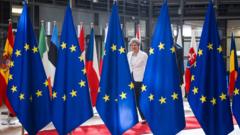 Theresa May with flags