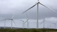 Wind turbines on top of a hill 