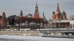 Ice cover a Moscow river in front of the Kremlin in Moscow