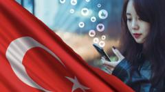 Composite of flag and young woman with mobile phone in her hand