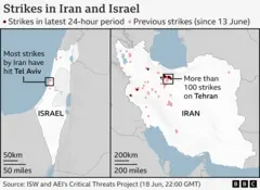 Graphic shows sites hit in strikes on Iran and Israel