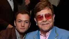 LOS ANGELES, CALIFORNIA - JANUARY 04: (L-R) Taron Egerton and Elton John attend The BAFTA Los Angeles Tea Party at Four Seasons Hotel Los Angeles at Beverly Hills on January 04, 2020 in Los Angeles, California.