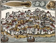 1556 yılında İstanbul'u vuran şiddetli depremin yarattığı yıkımı gösteren, 1900 tarihli bir çizim