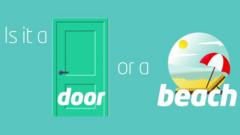 Text saying is it a door or a beach with a door and a beach image