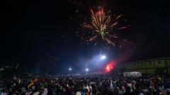 Fireworks for Uganda as pipo gada for Miracle Centre Cathedral for Kampala