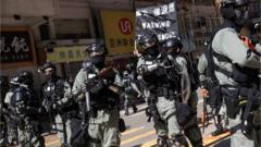 Police in riot gear in Hong Kong