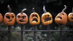 Тыквенные "головы" на заборе