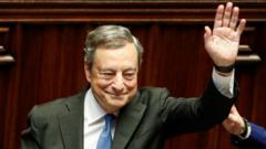 Mario Draghi waves goodbye in parliament