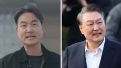 On the left of the image is a man in a black jacket. On the right, a man with greying hair wears a dark jacket and a white shirt.