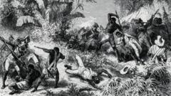Enfrentamiento entre esclavos haitianos y tropas francesas.