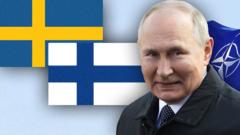 Путин на фоне флагов Финляндии и Швеции
