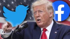 Trump and Twitter and Facebook logos