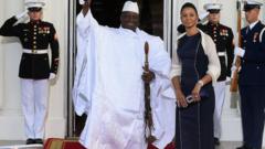 The Gambia President Yahya A.J.J. Jammeh and spouse Zineb Jammeh, arrive at the North Portico of the White House for a State Dinner on the occasion of the U.S. Africa Leaders Summit, August 5, 2014