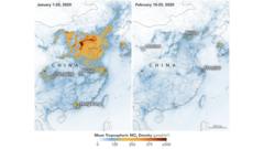 나사가 공개한 사진들은 올해 중국 이산화질소가 얼마나 감소했는지를 보여준다