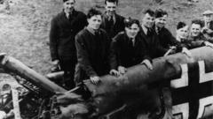 May 1941: The debris of the Messerschmitt ME-110 from which Rudolf Hess bailed out over Eaglesham on his historic lone flight to Scotland to plead for an Anglo-German peace on the eve of Germany's attack on Russia.