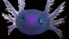 Foto microscópica de um axolote transgênico