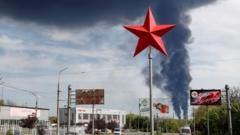Пожар на нефтебазе в Донецке