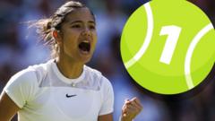 still shows emma raducanu cheering with an illustrated tennis ball in the top right hand corner with the number 1 written on it