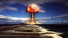 Image taken by the French Army on Fangataufa, during thermonuclear test at Mururoa Atoll, French Polynesia. The atoll was also the location of the 1970 914-kiloton Licorne ('Unicorn') test and 2 other atmospheric nuclear tests as well as several underground nuclear tests.