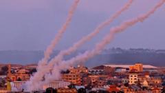 Rockets are launched towards Israel from the southern Gaza Strip, on May 17, 2021