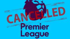Premier League badge, with cancelled stamped over it.