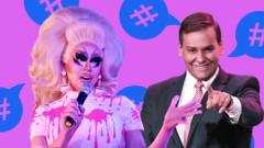 A composite picture showing George Santos and drag queen Trixie Mattel, with whom he feuded on Twitter