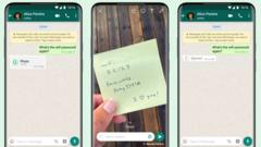 A three-part composite shows a WhatsApp interface with a "1" symbol where the image preview normally is; a photo of a Wi-Fi password on a post-it; and the original message again but the "1" now reads "opened"