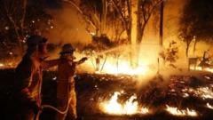 Firefighters try to control a bushfire