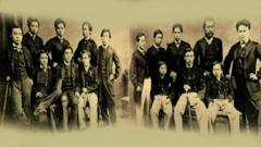 Foto de archivo del grupo de japoneses que se fueron de Japón en 1864.