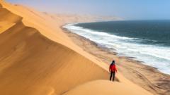 Sand dunes and ocean Namibia