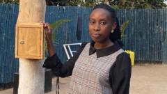 Amina Umuhoza ahagaze ku giti cy'ibitekerezo mu kigo yashinze kiri i Nyamirambo i Kigali