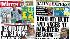 The papers: 'Jay slipped on rocks' and 'Sunak expresses hurt'