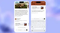 OpenAI screenshot of ChatGPT, showing a question about Santa Fe, New Mexico. Shown below is an advertisement for Desert Cottage
