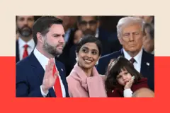 Getty Images J.D. Vance is sworn in as U.S. vice president as his wife Usha Vance and family and President Donald Trump look on