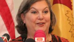 US Under Secretary of State for Political Affairs Victoria Nuland addresses a press conference in Colombo on February 01, 2023