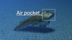 Reproducción de cómo quedó el Jascon 4, en el fondo del mar, y dónde estaba la burbuja de aire ("Air pocket") que le permitió a Harrison Okene mantenerse con vida.