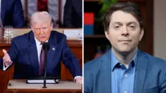 Splitscreen. Left, Trump address Congress. Right, Dan Bush.