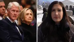Splitscreen. Left, Bill and Hillary Clinton. Right, Nada Tawfik.
