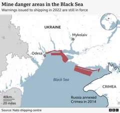 Map showing sea mine danger areas in the Black Sea