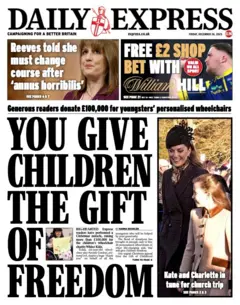 The front page headline of the Daily Express read, 'You give children the gift of freedom'