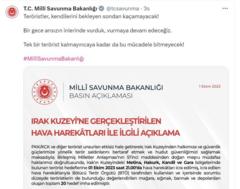Milli Savunma Bakanlığı sınır ötesi operasyonu sosyal medya hesabından duyurdu.