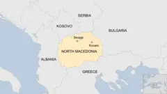 Map of Northern Macedonia, which shows the location of Kokani and the capital, skopkje