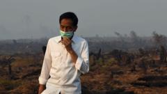 Presiden Jokowi saat meninjau kebakaran hutan di Kalimantan Selatan.dan lahan 