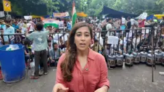Azadeh Moshiri at protest site in Delhi