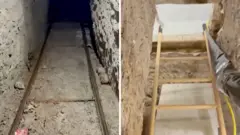 Split screen. Both sides show drug-smuggling tunnel.