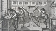 Grabado de una imprenta del siglo XVII