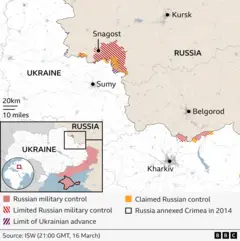 A map showing the invasion of Ukrainian into Russia