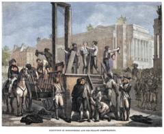 Ilustración de Robespierre a punto de ser ejecutado.