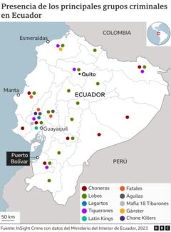 エクアドルの犯罪組織の存在を示すグラフィック。