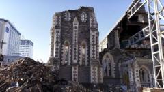 Ruins of a cathedral in Christchurch, New Zealand.